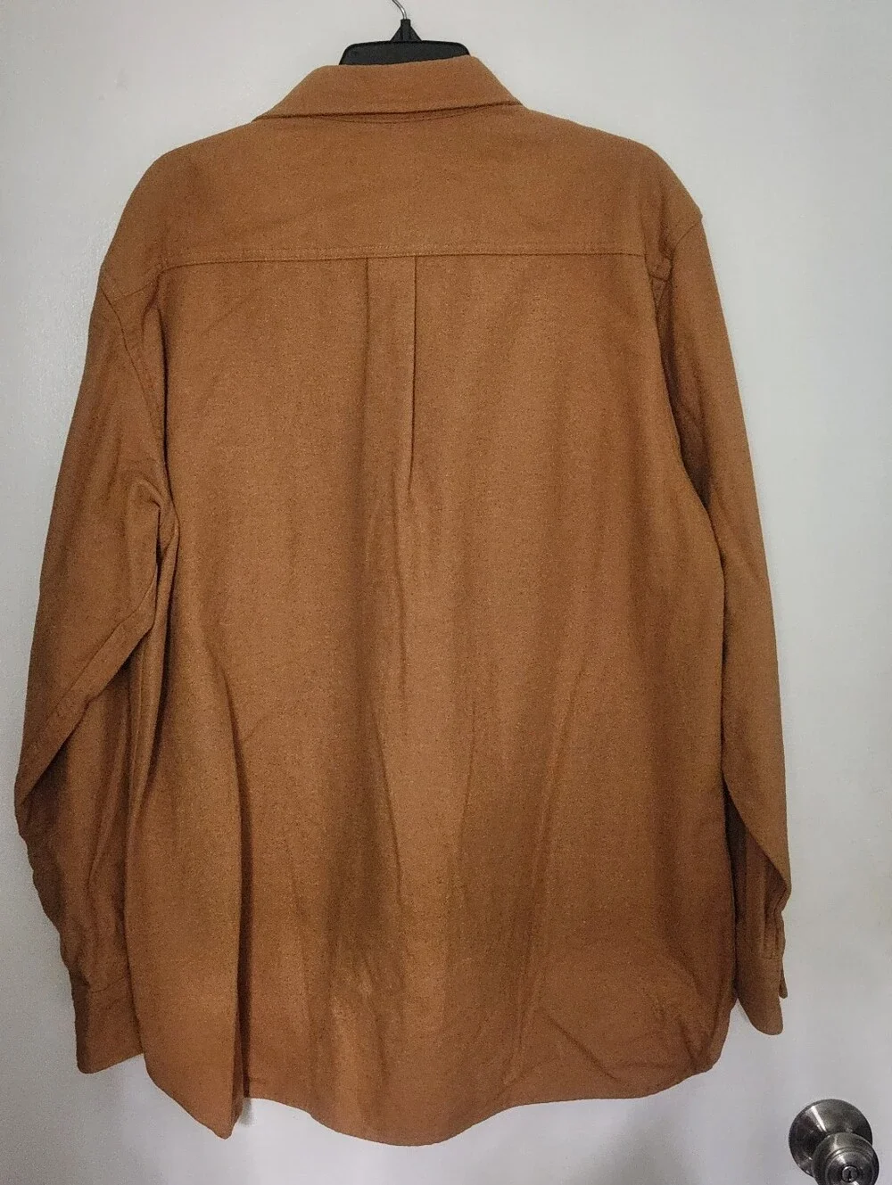 LL Bean Shirt Mens Large Solid Camel Color Chamois Cloth Flannel Long Sleeve